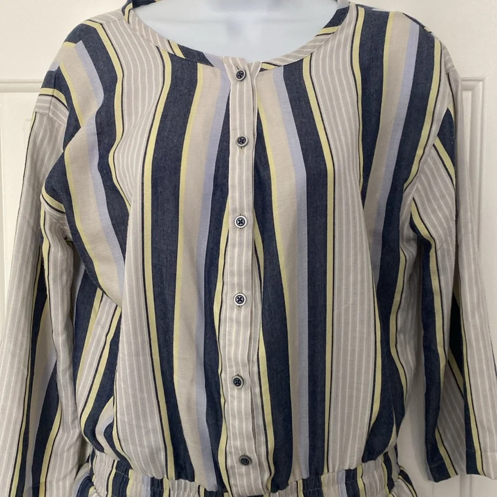 Travis Mathew Lucky Loo Twill Tie Waist Romper Striped - M - Picture 4 of 14